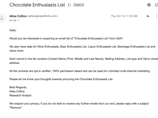 Email marketing mistakes example