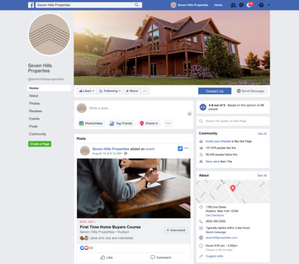 real estate social media post on a facebook business page