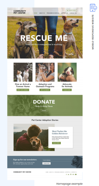 Nonprofit branding - homepage with donate options clear and easy