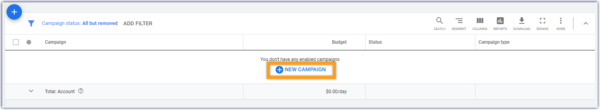 How to Advertise on Google - Log in to your account and choose "new campaigns"