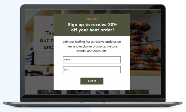 Email sign-up form example.