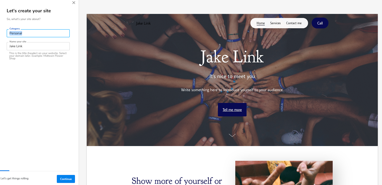 beginning of creating a personal website