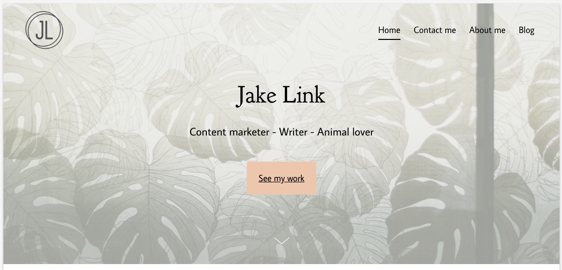 Personal website header section.