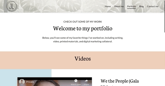 Personal website portfolio page.