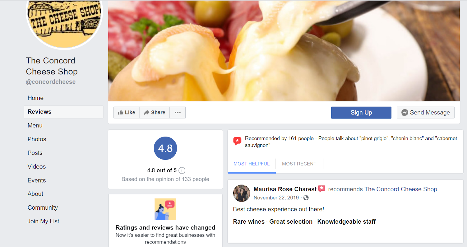 Example of reviews on Facebook business page
