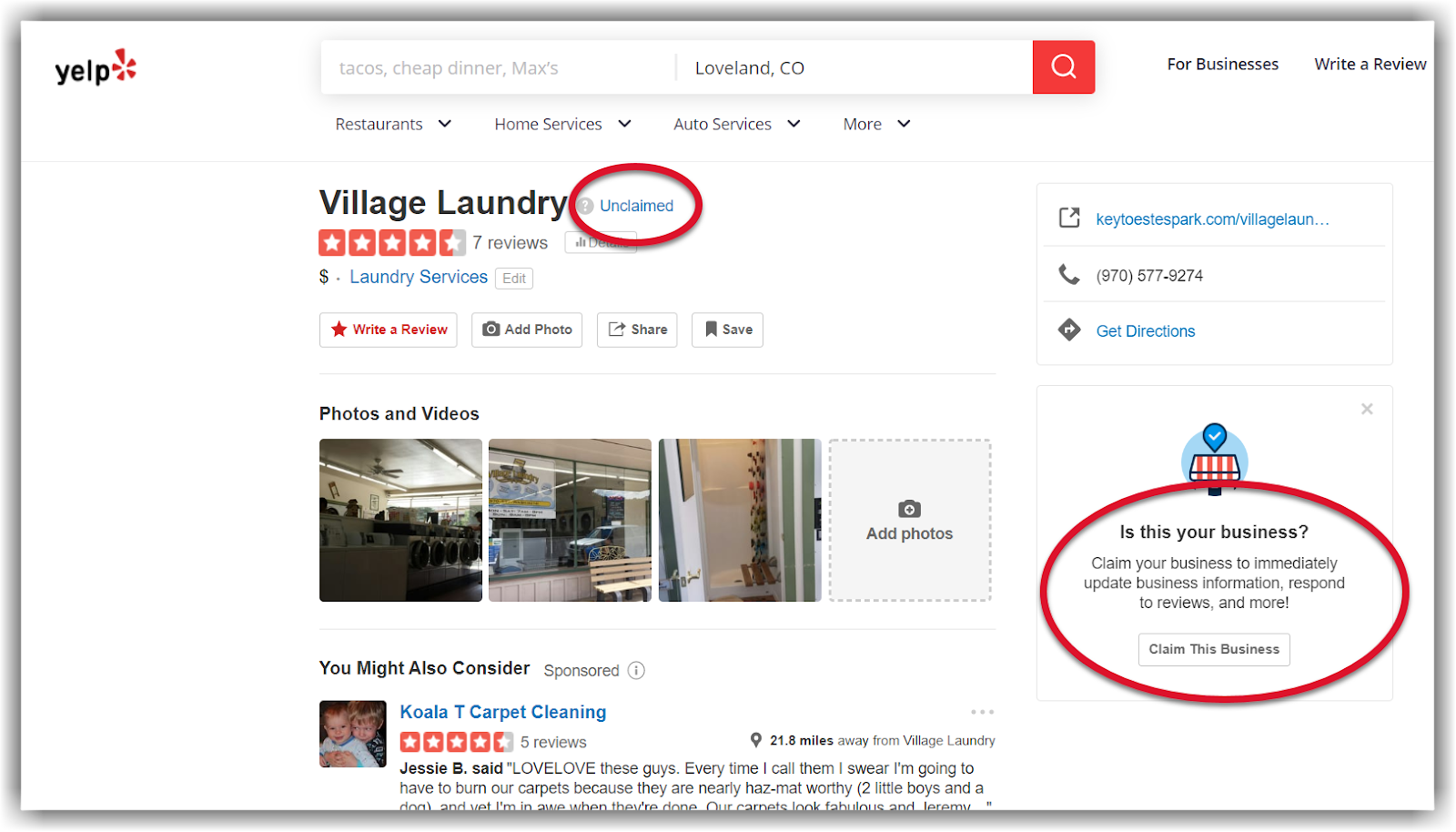 With Yelp, if your business is already listed, you can claim your business right in the existing listing
