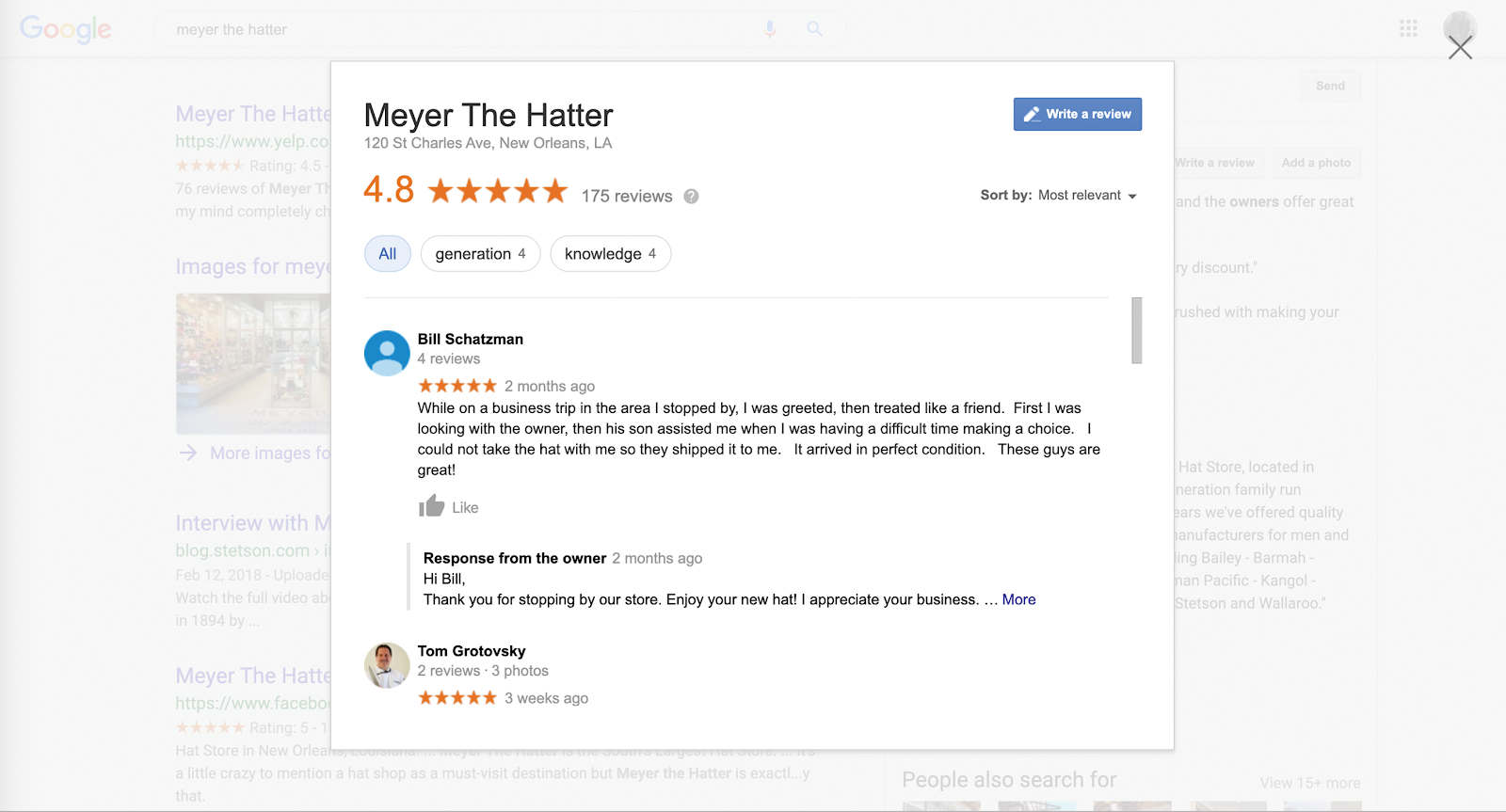 Example google business review