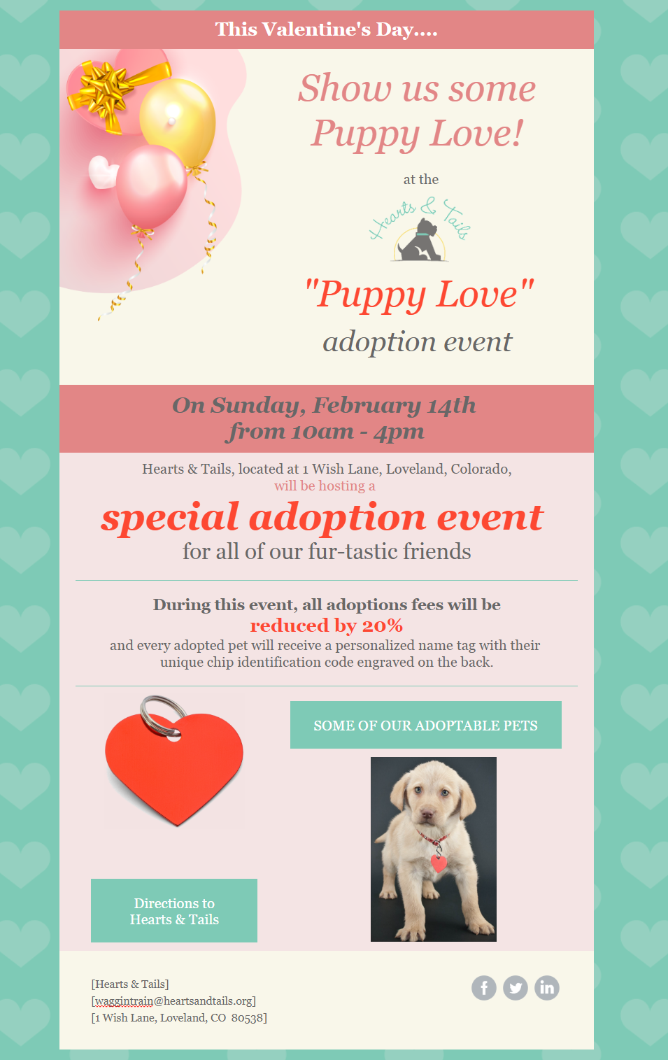 Constant Contact Valentine's Day Sale template turned into a nonprofit fundraising event invitation