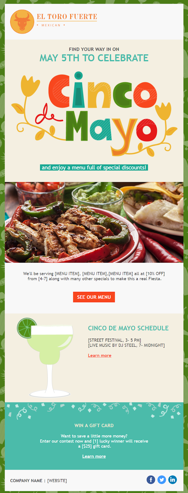 Constant Contact Cinco de Mayo restaurant email invitation template