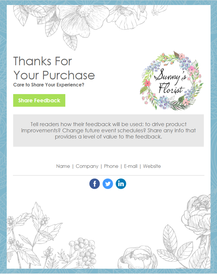 Constant Contact Florist's Thank you email template