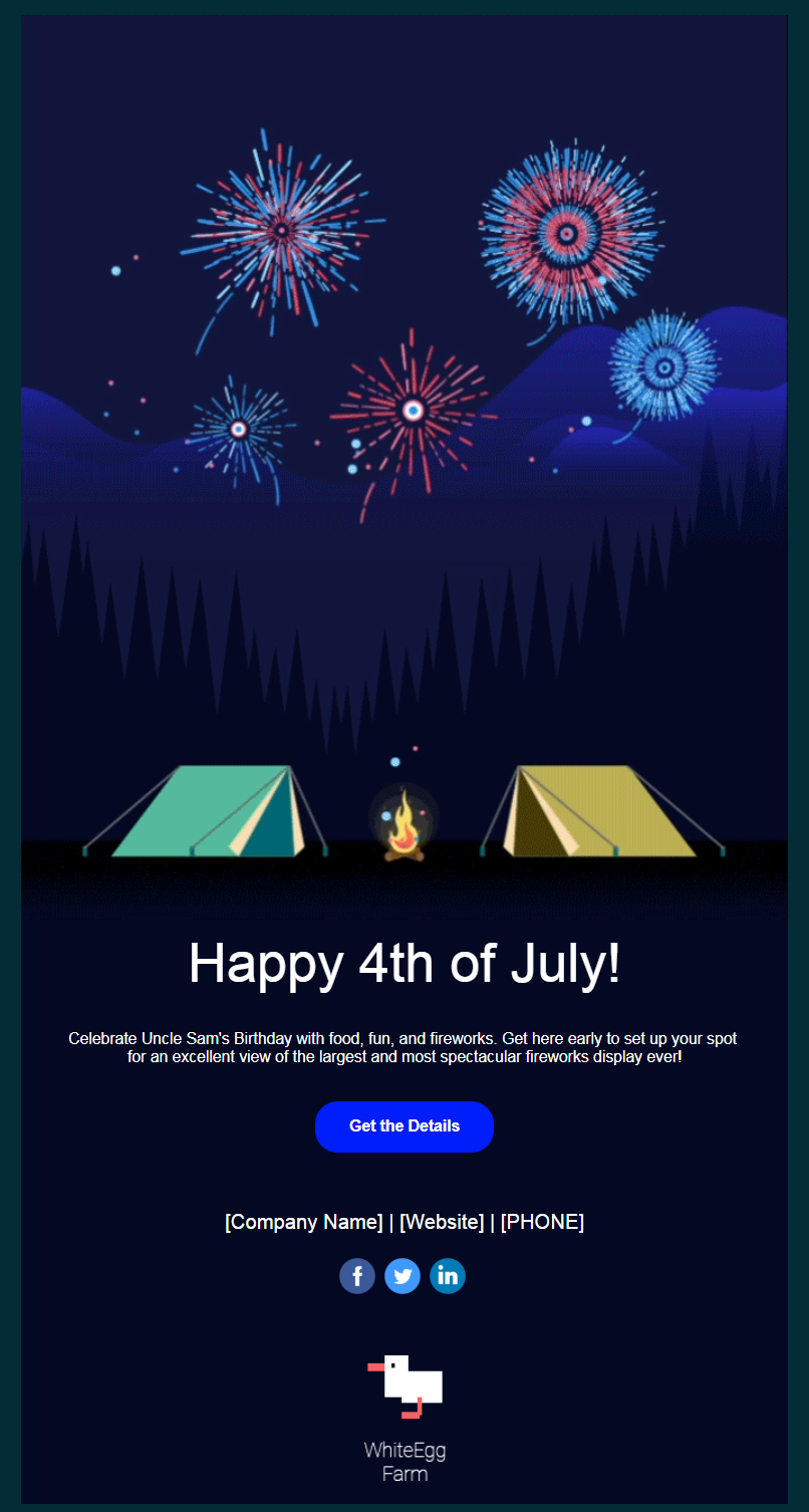 Constant Contact 4th of July email invitation template desktop view