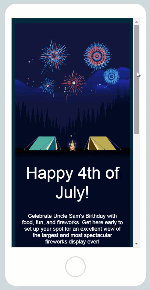 Constant Contact 4th of July email invitation template mobile view