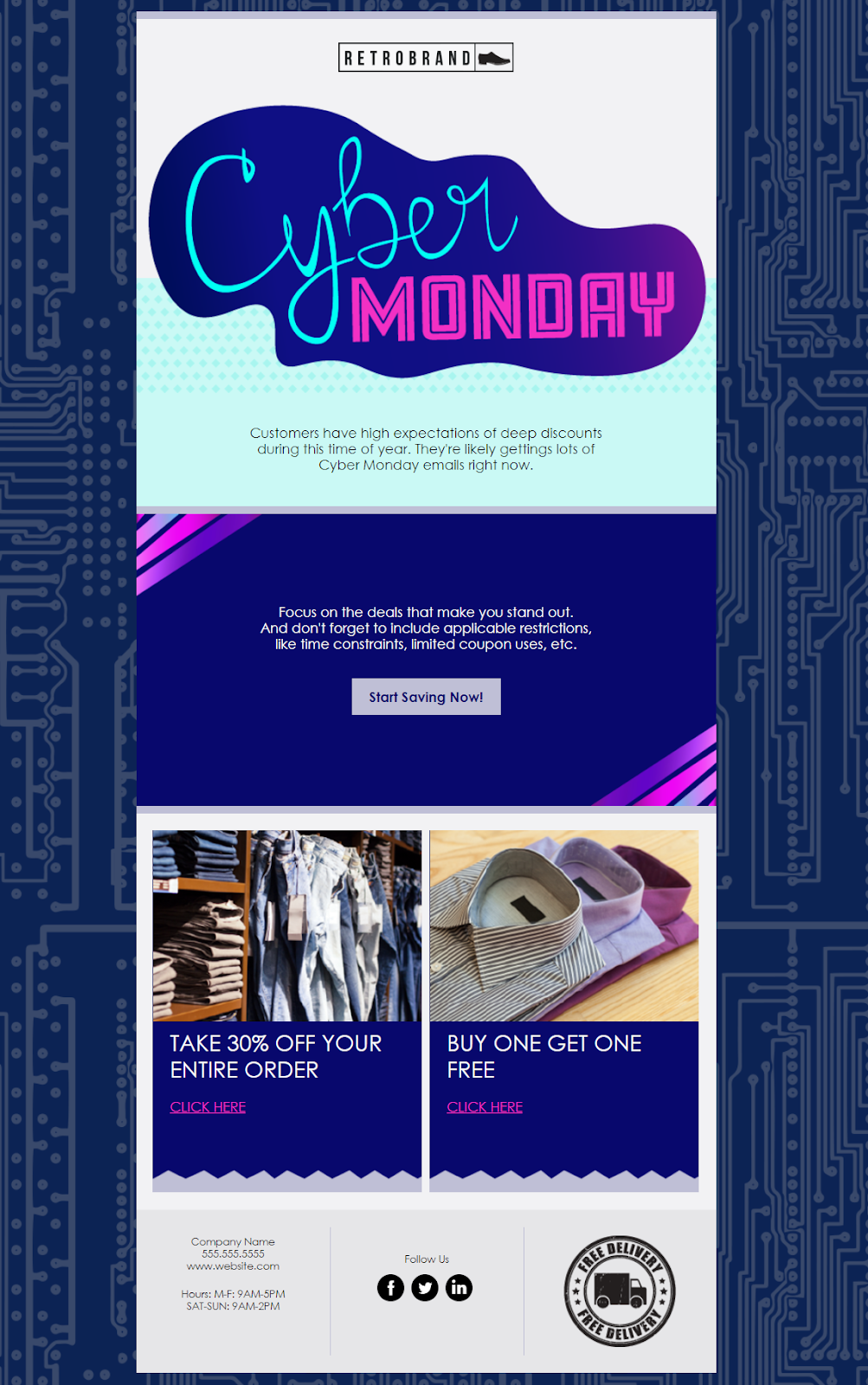 constant contact cyber monday email template is great for an invitation because of its exclusive imagery and background