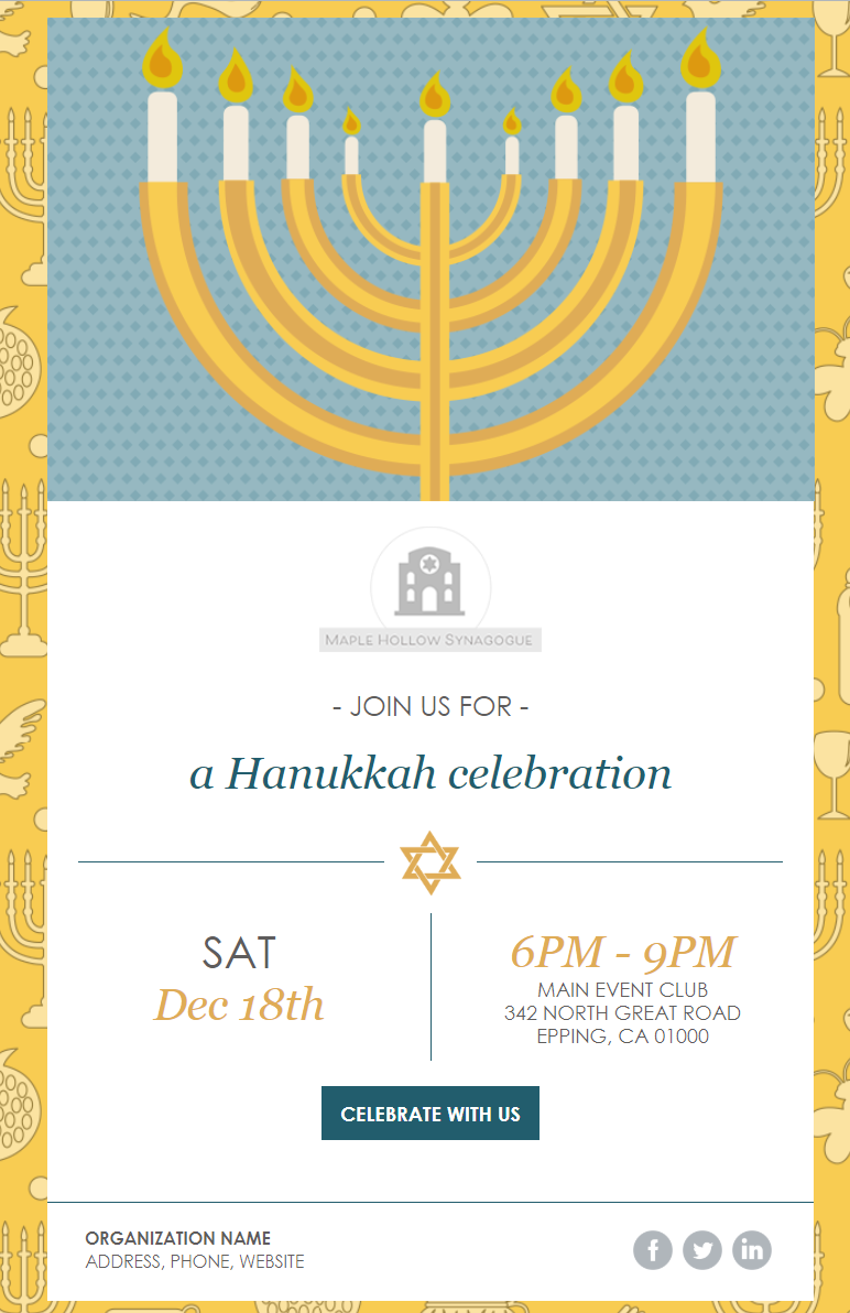 constant contact hanukkah celebration email invitation template