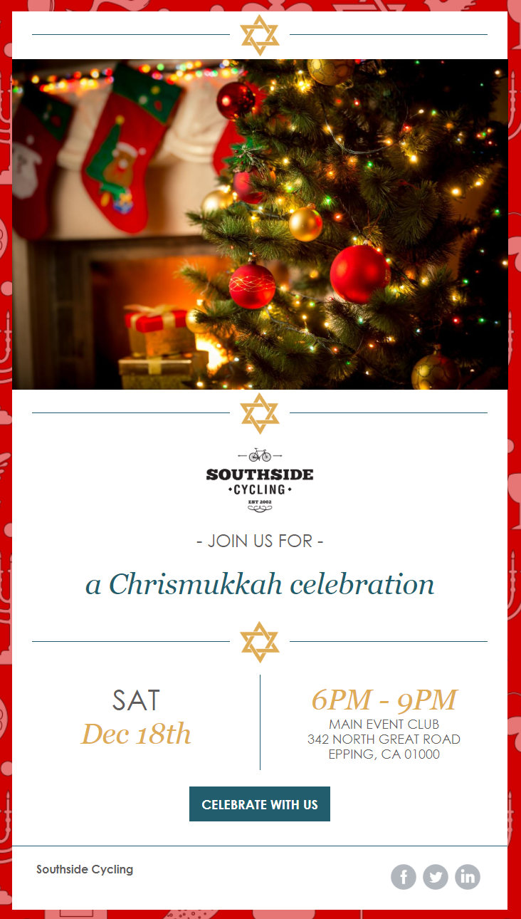 constant contact hanukkah celebration email invitation template turned into a Chrismukkah invitation