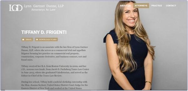 attorney bio with a friendly-looking photo, with the attorney relaxed and smiling yet professional