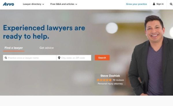 Lawyer Directories - list of 20 directories - "Avvo" home page