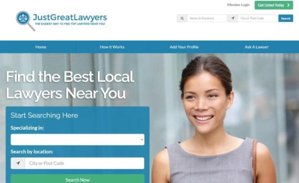 Lawyer Directories - list of 20 directories - "JustGreatLawyers" homepage