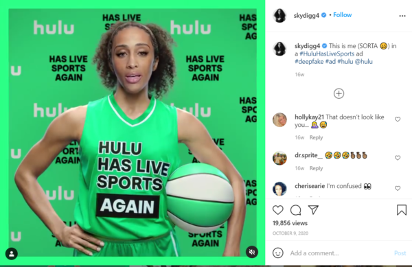 Social Media in Sports Marketing -  "Hulu has live sports again" campaign post on Instagram
