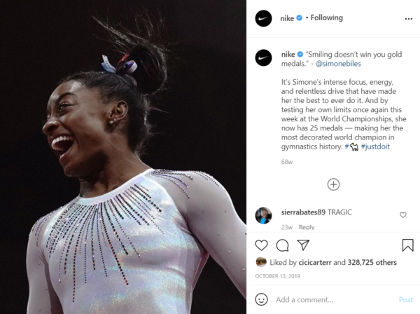 Social Media in Sports Marketing - Nike highlighting women's gymnastics on their Instagram account