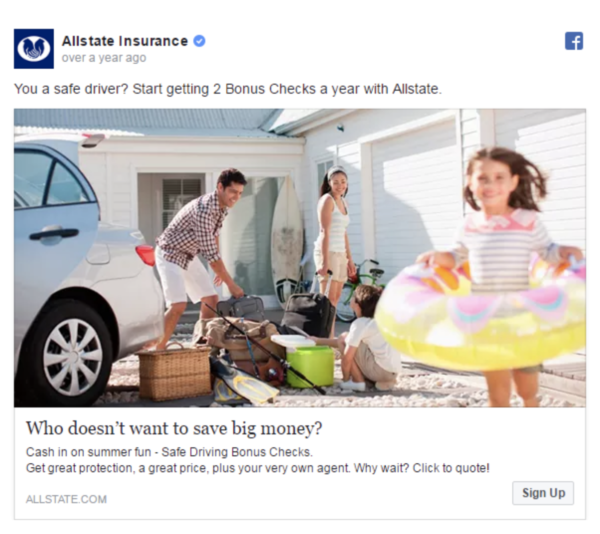 Allstate Insurance Social Media uses imagery of young families