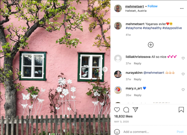 Best Travel Instagrams - Mehmet Sert post of a pink wall and soft greenery