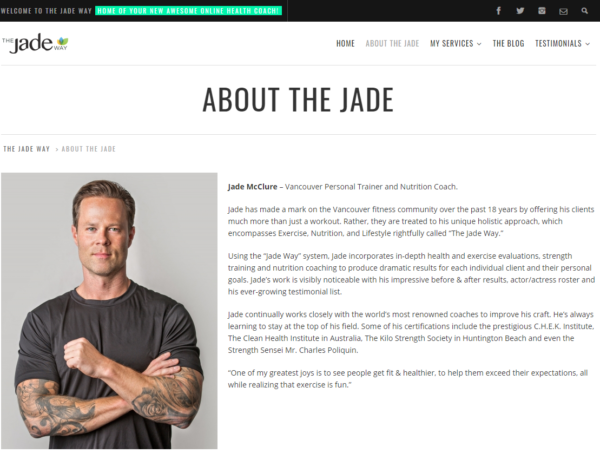 personal trainer biography - Jade McClure