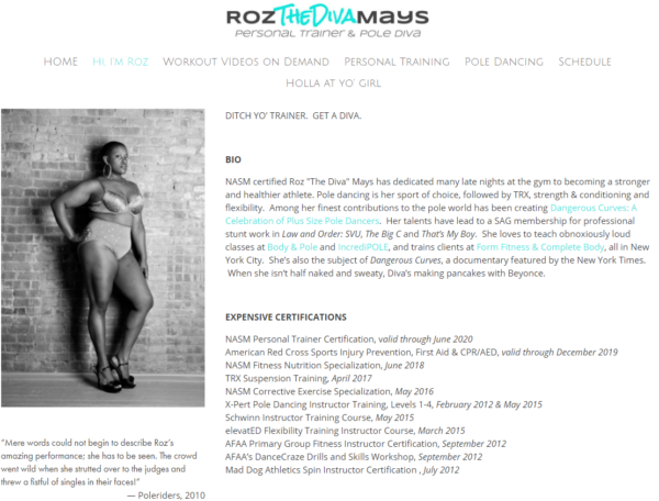 personal trainer biography - Roz "The Diva" Mays