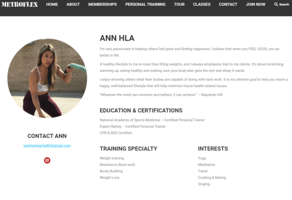 personal trainer biography - Ann Hla