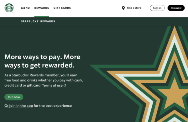 restaurant's loyalty program - Starbucks rewards sign up page