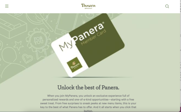 restaurant's loyalty program - Panera bread tells customers to "unlock the best of Panera"