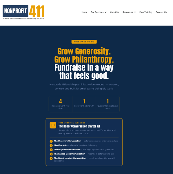 Nonprofit 411 offers a free Donor Conversation Starter Kit with five scripts for common fundraising conversations. 