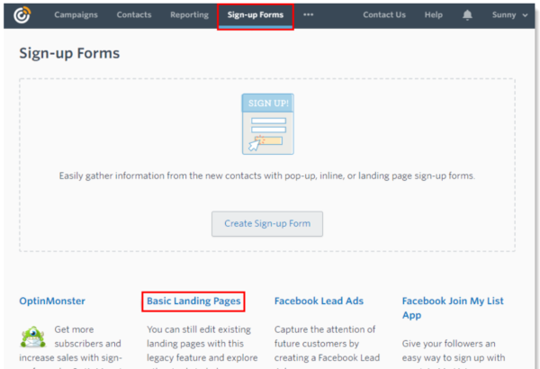 Text-to-Join Constant Contact in-product  email list sign up tool can be found under "Basic Landing Pages"