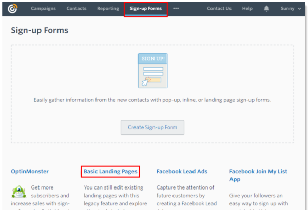 Text-to-Join Constant Contact in-product email list sign up tool can be found under "Basic Landing Pages"