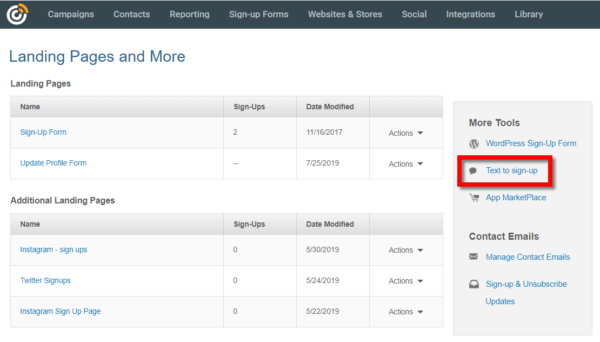 text to sign-up option in-product