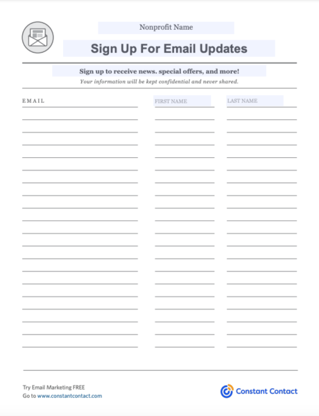 nonprofit email list sign-up form