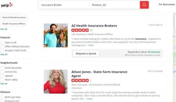 claim your insurance agent listing on Yelp 