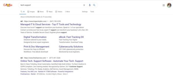 A Google Ad will place your business at the top of the search, gaining you more tech support leads