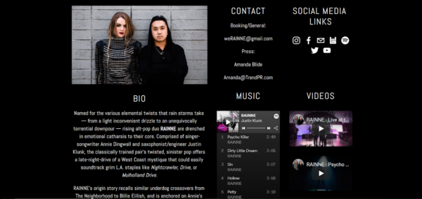 Rainne's EPK gives a clear picture of who they are and what they do. This makes it easier to book shows as unsigned artists