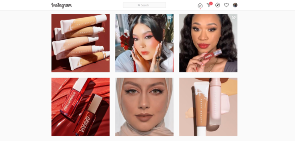Fenty beauty posts include images of women with diverse looks and skin tones