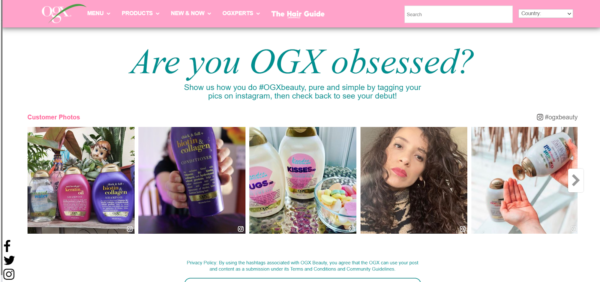 marketing in the beauty industry - OGX uses user-generated content on their homepage