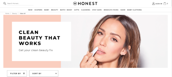 marketing in the beauty industry - Honest focuses on their "clean" products