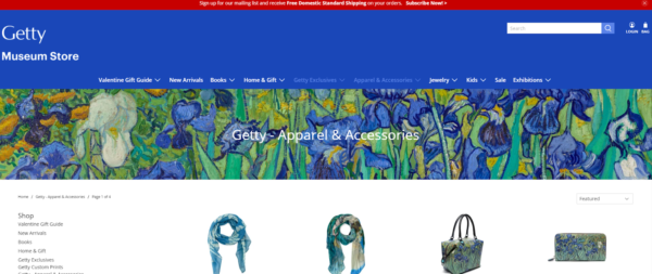 The Getty Museum online store sells items that celebrate the images in their gallery