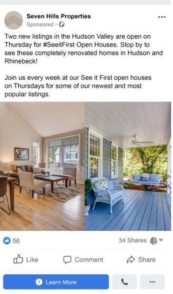 Facebook ad with great images and just enough information to entice prospective buyers