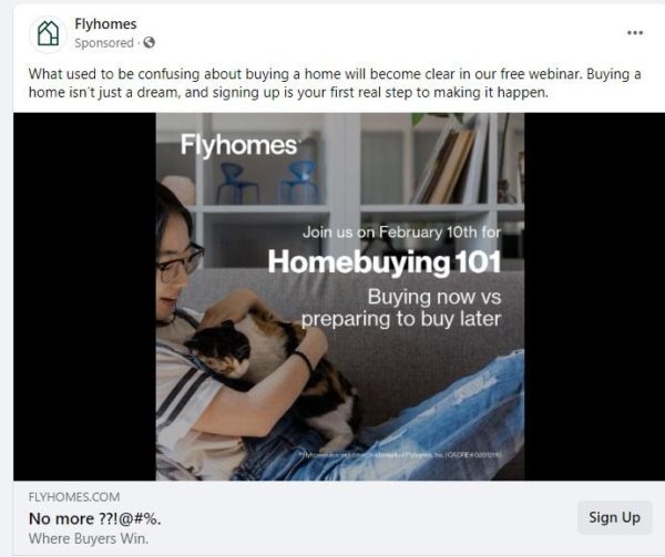 real estate Facebook ad examples - this ad offers a free resource for first time homebuyers