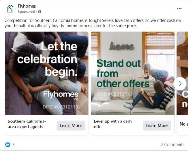 This Facebook ad targets couples and families by using a carousel of images