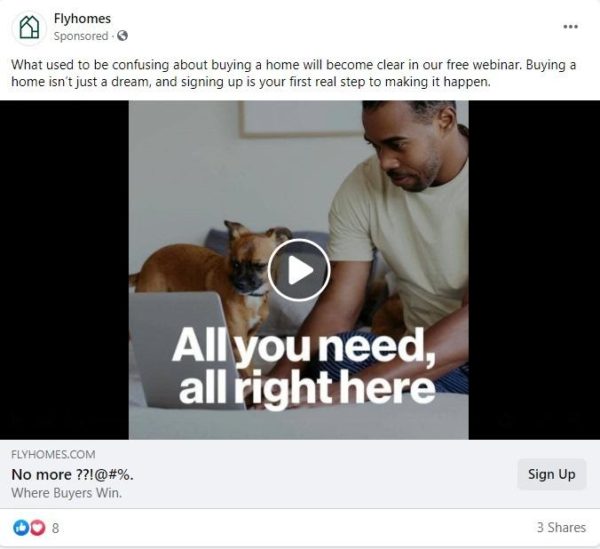 real estate Facebook ad examples - A video ad targeted for the single homebuyer
