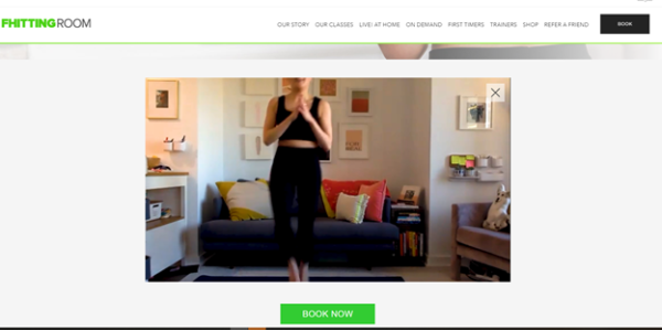 Fhitting Room - promotes their live stream fitness classes with a promo video and clear CTA