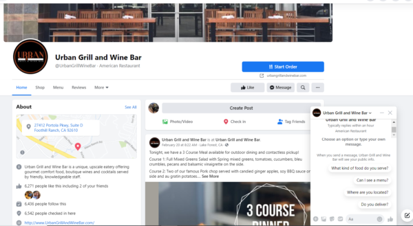 Urban Grill uses Facebooks chat feature