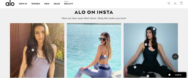 Alo incorporates user-generated content  as social proof
